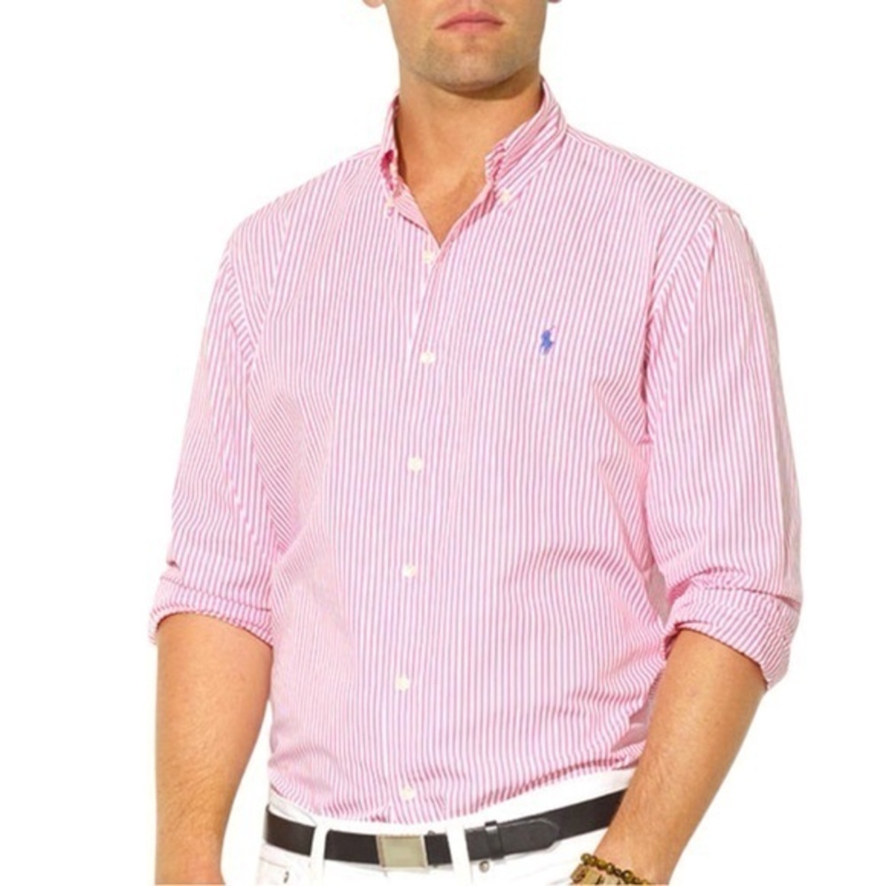 Ralph Lauren Pink & White Narrow-Striped Button-Down Shirt